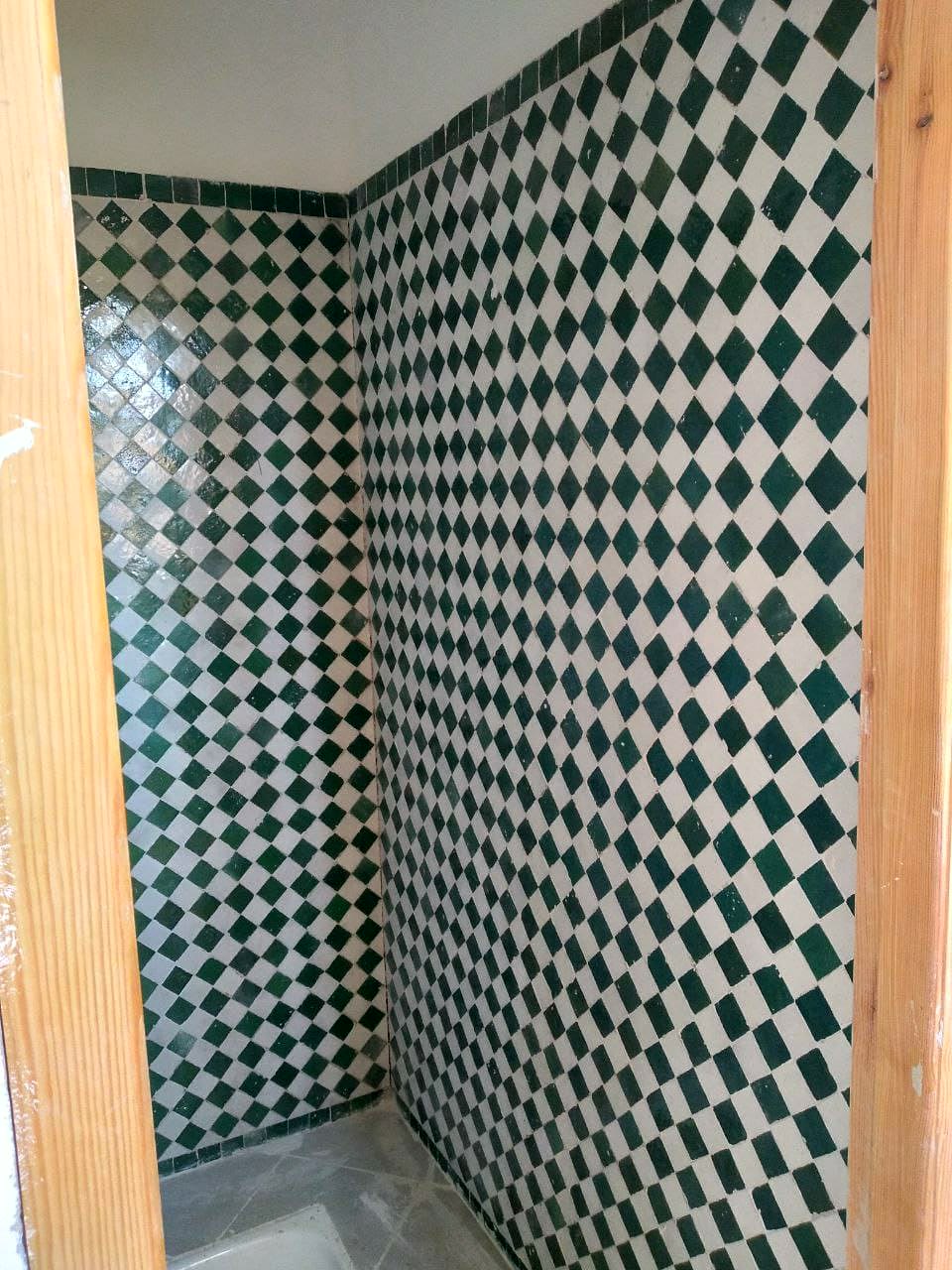 Murs en zellige à damier vert